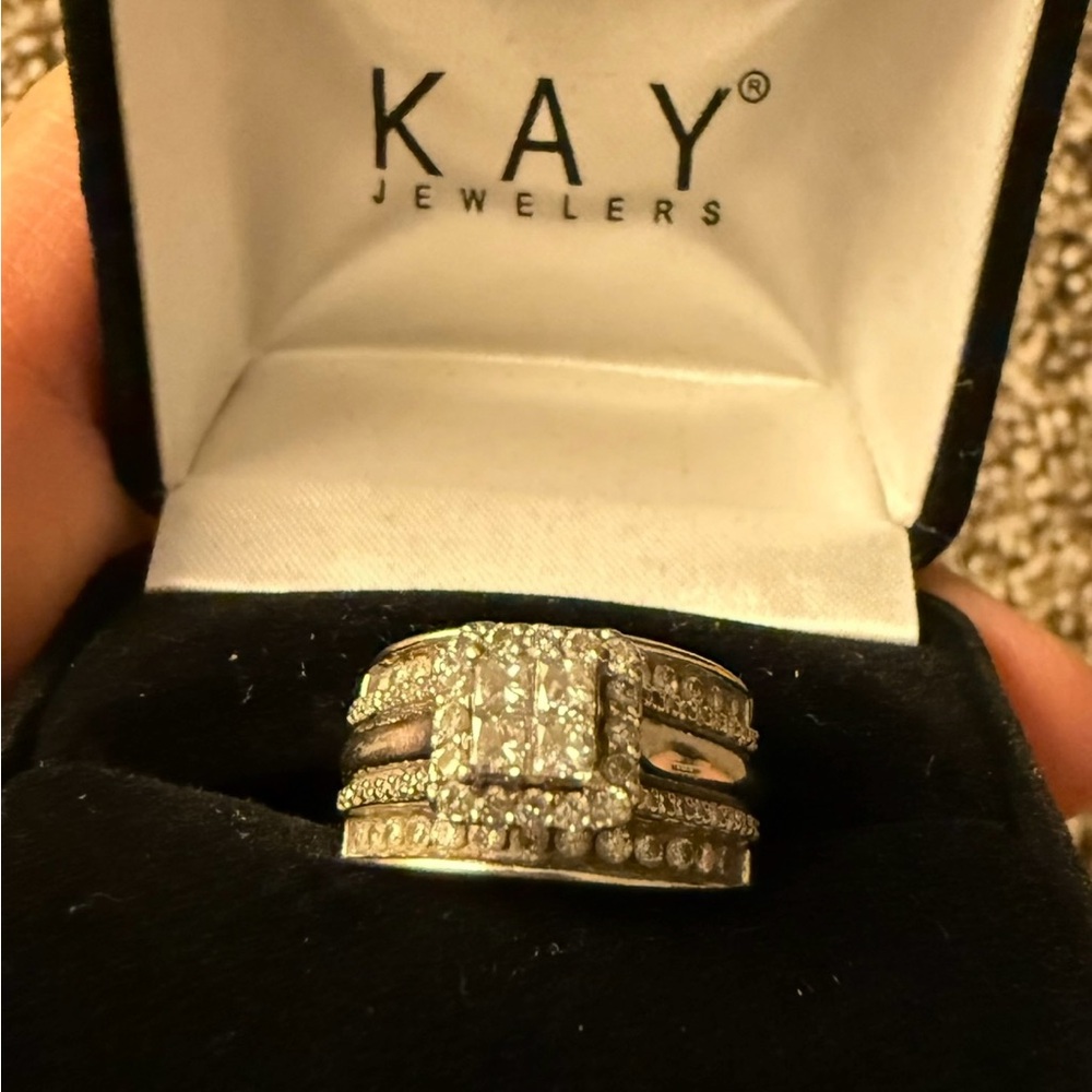 Princess Cut Halo Engagement Ring Set - Picture 2 of 4